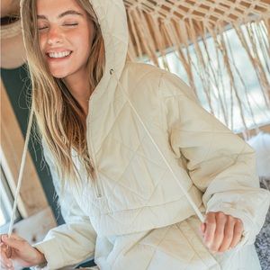 Quilted Hooded Pullover Jacket - Cream
